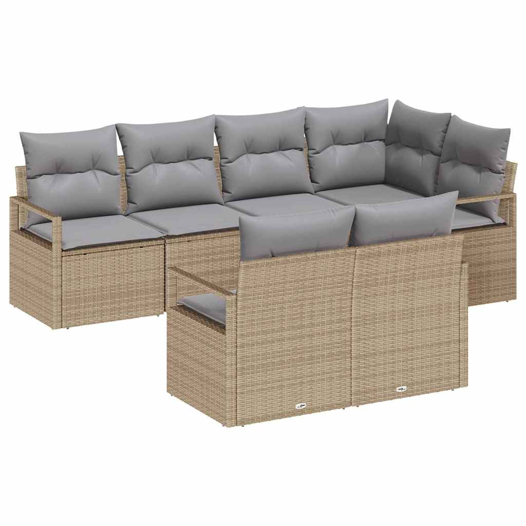 Garten-Sofa-Set mit Kissen 7 pcs Beige und Hellgrau